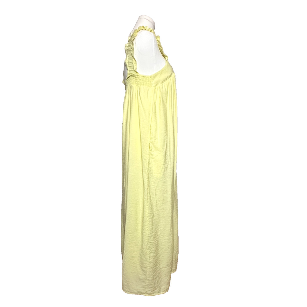 A New Day Yellow Nap Dress Ruffle Straps Smocked Back Midi Dress Pockets - Picture 4 of 8